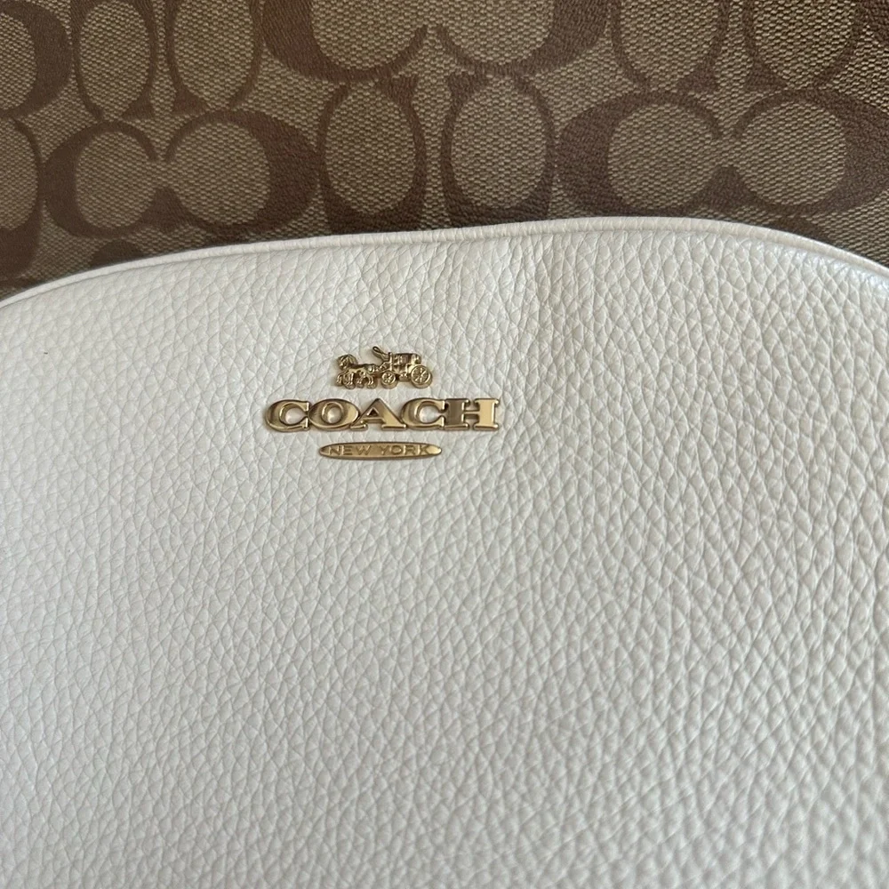 Coach Brown Signature Canvas Backpack with Cream Front Pocket